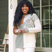 monogrammed leopard patch sweatshirt with white pants