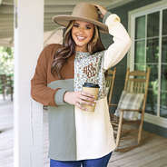 personalized leopard patch sweater with wide brim hat