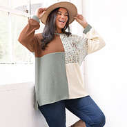 monogrammed patch leopard sweatshirt with wide brim hat