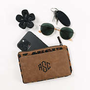 monogrammed wallet clutch with phone inside in leopard spots