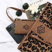 personalized leopard spots pocket tote bag and phone wallet