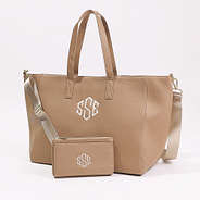 Monogrammed Carry-On Travel  Tote and Phone Wallet in tan studio shot