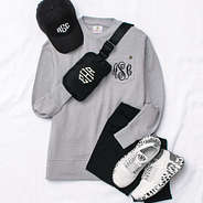 crewneck heathered gray sweatshirt with belt bag