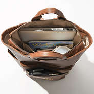 brown commuter backpack inside shot