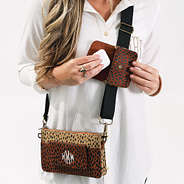 airpods in camel dottie crossbody purse