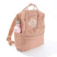 side cup tumbler pocket on monogrammed blush backpack