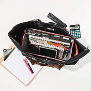 maple leopard bin inside large zip top tote