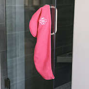 hot pink hair wrap on shower door