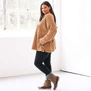 side of monogrammed camel sherpa pullover tunic