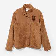monogrammed sherpa jacket in camel