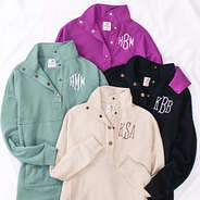 orchid sage heathered oatmeal and black monogrammed pullovers