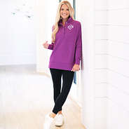 orchid monogrammed pullover with black leggings