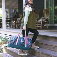 navy safari packable travel bag and quarter zip pullover