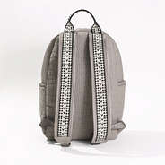 aztec accent straps on textured monogrammed grey neoprene backpack