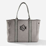 Monogrammed Textured Neoprene Tote in Taupe