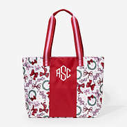 monogrammed tote bag in merry bows white monogram
