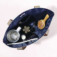 interior of vintage floral tote bag