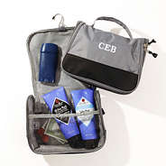 charcoal hanging toiletry bag flatlay