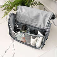 charcoal hanging toiletry bag open