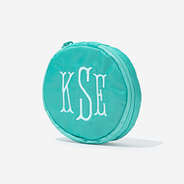 monogrammed travel jewelry case in teal