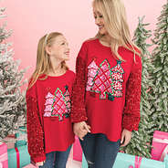 mom and me sequin red christmas tree sweatshirts
