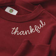 close up of thankful sweatshirt embroidery detail