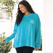 girl wearing aruba monogrammed softspun sweatshirt