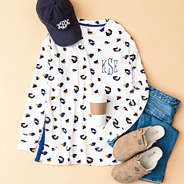navy leopard softspun sweatshirt flatlay