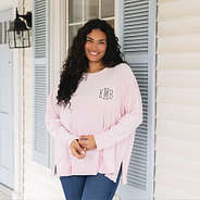 girl wearing softspun sweatshirt in light pink