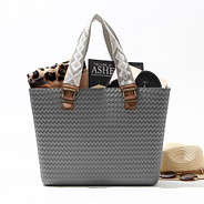 textured waterproof tote bag filled for the beach