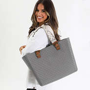 Monogrammed Textured Waterproof Tote Bag on shoulder