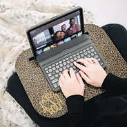 leopard lap desk with fur blanket