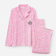 monogrammed softspun pajama set in pink cheetah