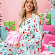 close up of monogrammed softspun pajamas in mint wonderland