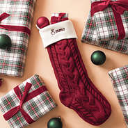 burgundy christmas stocking flatlay