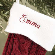 burgundy christmas stocking up close