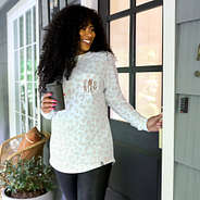 monogrammed faith shirt "be still" in snow leopard