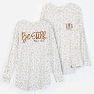 monogrammed faith shirt "be still" in snow leopard