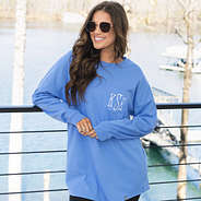 front of monogrammed faith long sleeve cornflower shirt