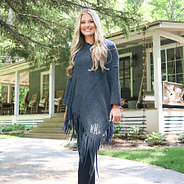 Blonde in Navy Poncho