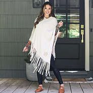 Brunette in Ivory Fringe Poncho