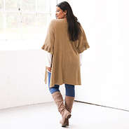 back of personalized camel poncho cardigan