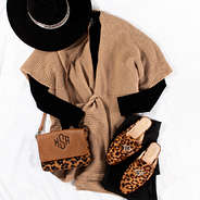 Poncho Wrap outfit of the day with wide brim hat, slides, and crossbody