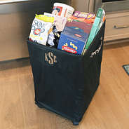 groceries in monogrammed classic cheetah rolling cart