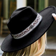 Monogrammed Wide Brim Hat in Black