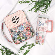 boho blooms monogrammed bible carrier with be still tumbler