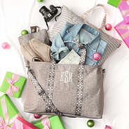 tonal taupe leopard travel bag set flatlay with gift boxes