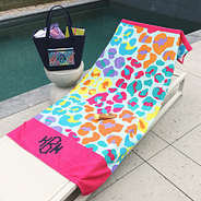Leopard Luau Personalized Beach towel on chair