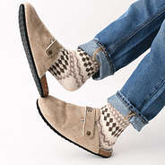 harvest socks in ivory tan with clogs