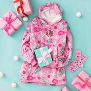 fun and frosted blanket hoodies and christmas socks